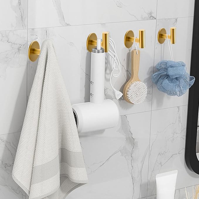 Vuzvuv Adhesive Brushed Gold Hooks, SUS304 Stainless Steel Self-Adhesive Towel - Image 3