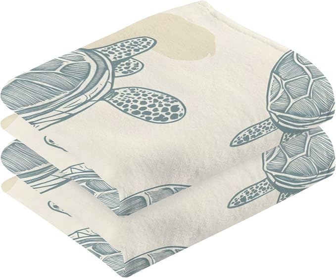 Sea Turtles Style Hand Towels for Bathroom Set of 2 Cotton Face Towel Soft - Image 2