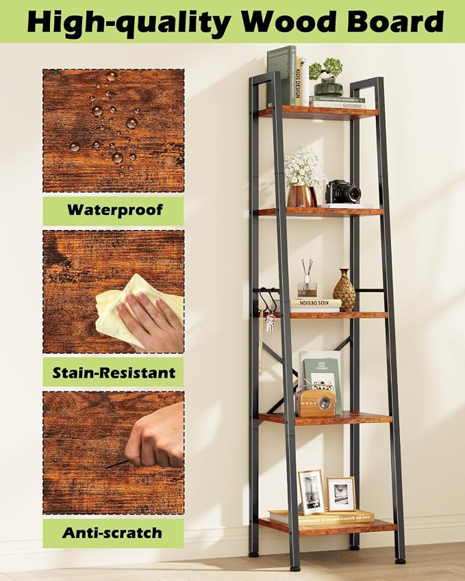 Furologee 5 Tier Ladder Shelf Bookcase, Tall Narrow Bookshelf - Image 8