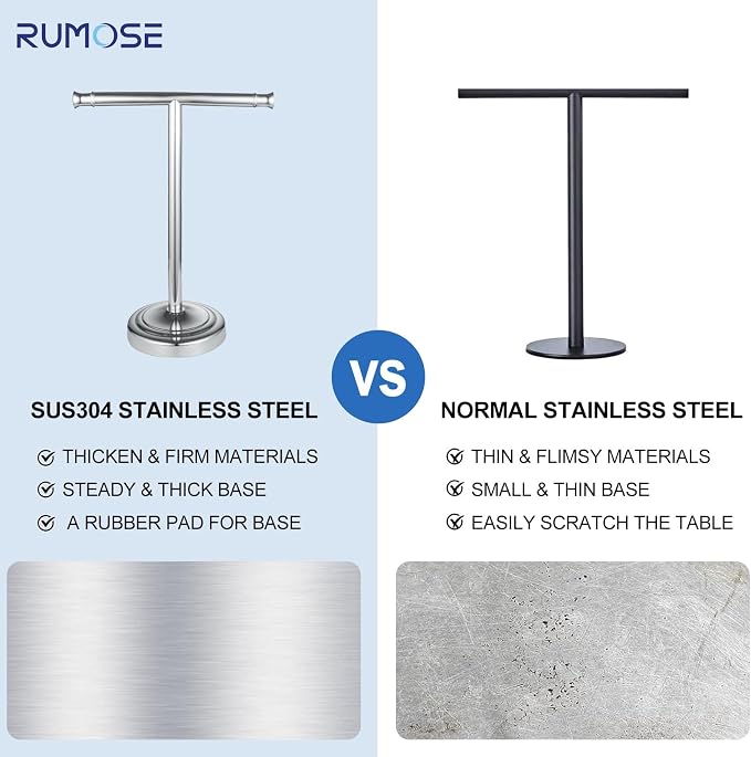 RUMOSE 13 Inch Polished Chrome Towel Stand Hand Towel Holder Bathroom Kitchen - Image 5