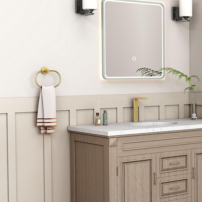 Angle Simple Towel Ring Brassy Gold, SUS 304 Stainless Steel Swivel Hand Towel - Image 3