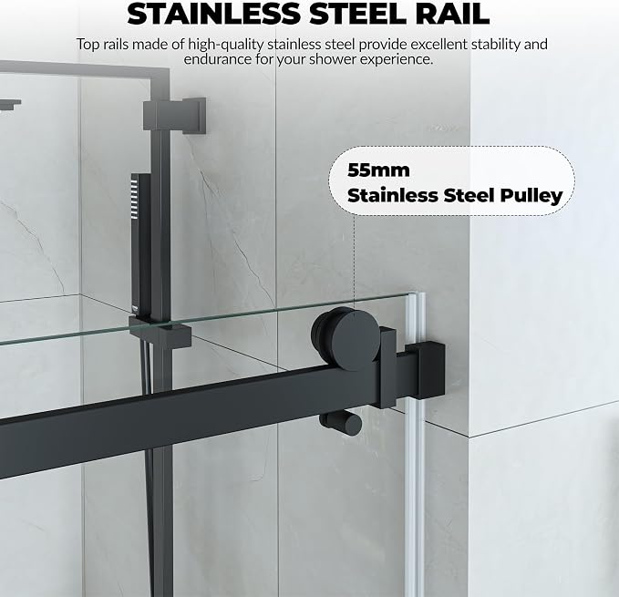 56-60 Inch Wide x 76 Inch High Frameless Sliding Shower Door, 5/16" - Image 5