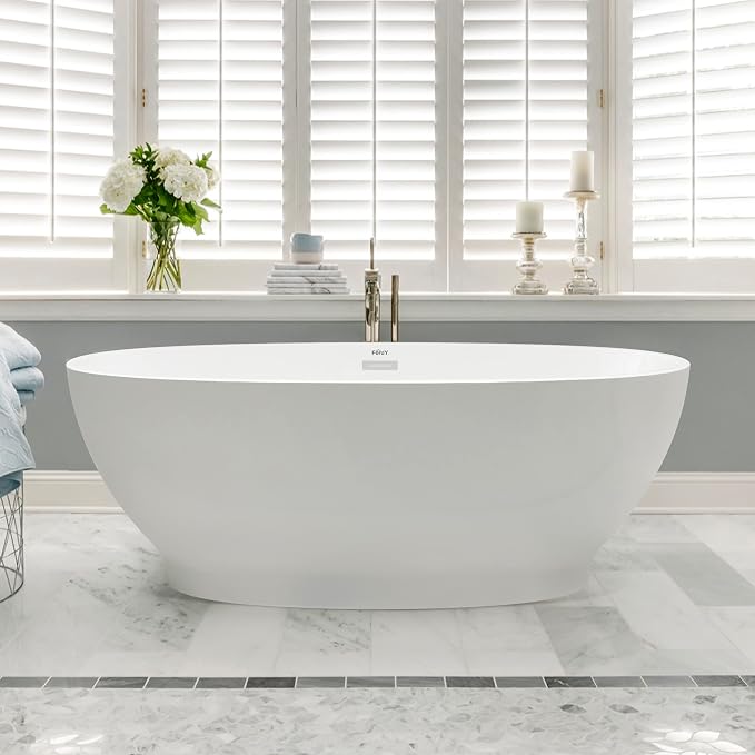 FerdY Koh Samui 65" Acrylic Freestanding Bathtub, Oval Contemporary Soaking by FerdY
