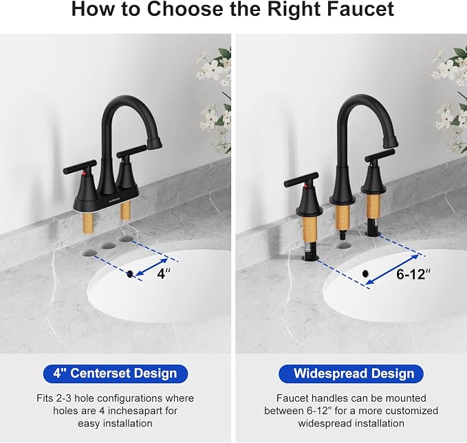 Bathroom Faucets for Sink 3 Hole, Hurran Matte Black Bathroom Sink Faucet - Image 9