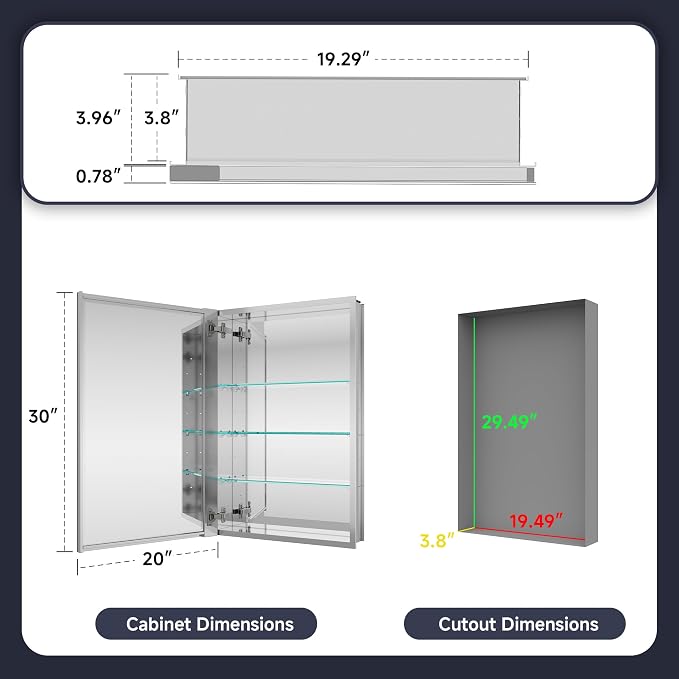 Medicine Cabinet 20" x 30", Bathroom Medicine Cabinet - Image 2