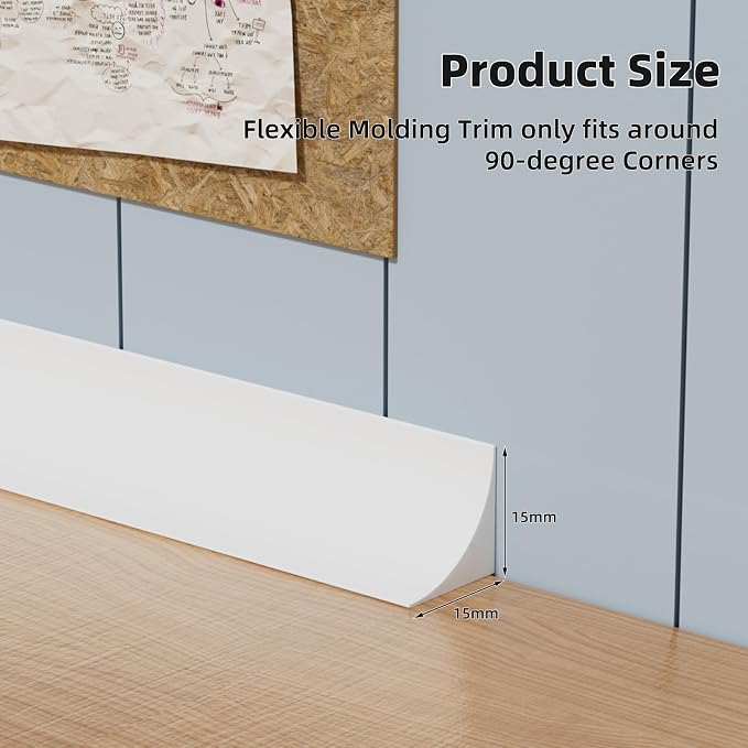 19.6' Flexible Quarter Round Molding, Peel and Stick Shoe Molding Baseboard - Image 2