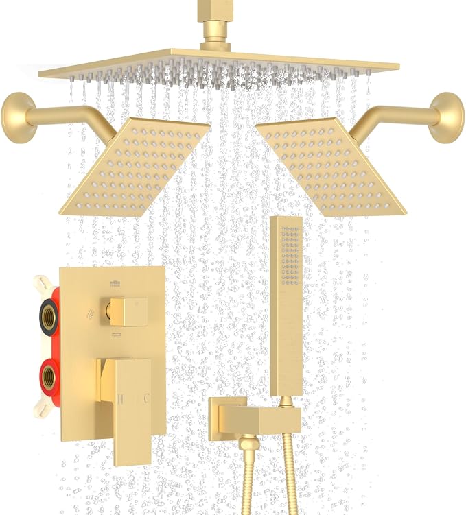 Enga 10 Inch + Dual 6-Inch Rain Shower System, Four Modes Diverter Shower Faucet by Enga