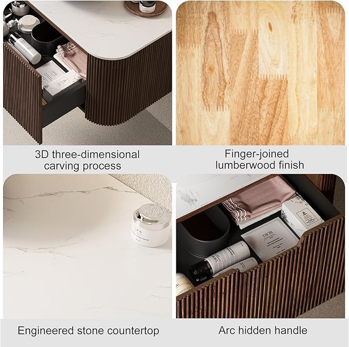 24" Floating Bathroom Vanity Without Sink, Marble Top, Solid Wood Surface and - Image 4