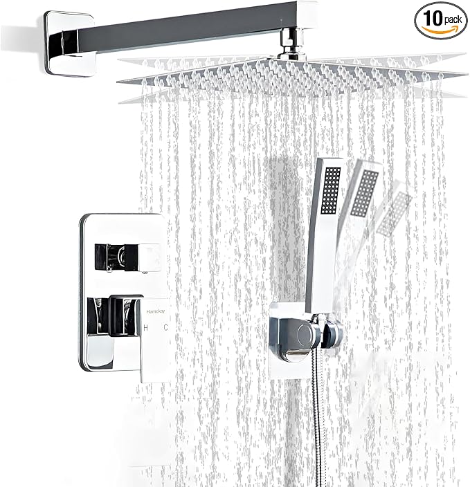 10 Inch Polished Chrome Shower Faucet Set by Hamckay