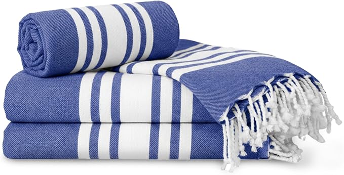 Turkish Cotton Beach Towel Pack of 4 & 1 Boho Tote Bag by Occosa-LuxuryHammamTowels