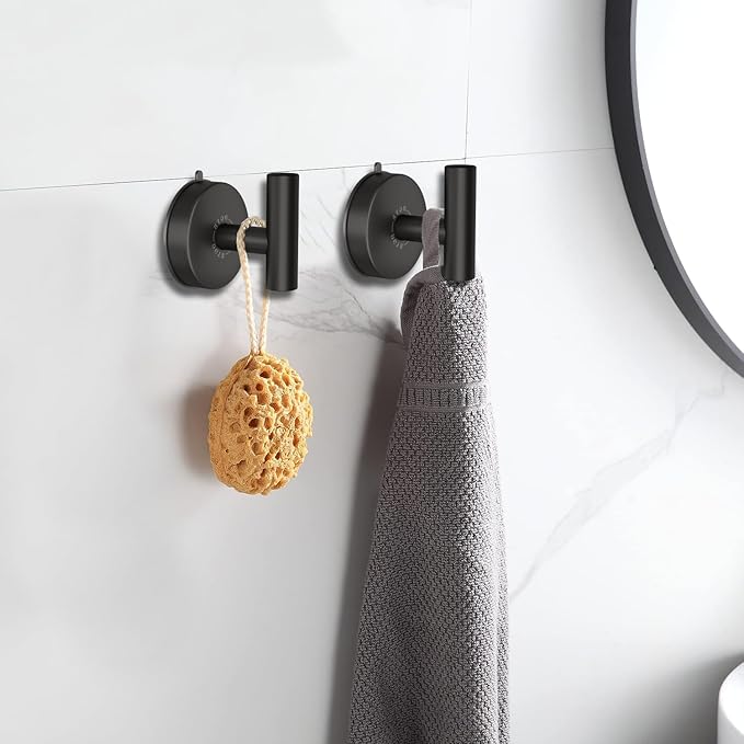 DGYB Large Suction Cup Hooks for Shower Set of 2 Black Towel Hooks for - Image 2