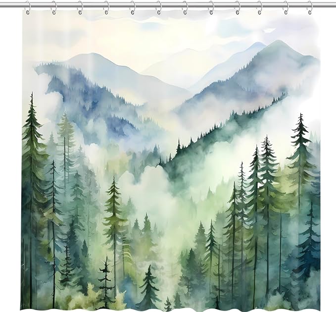 Coveted Goods Mountain Forest Shower Curtain 72” x 72”, Waterproof Polyester by Coveted+Goods