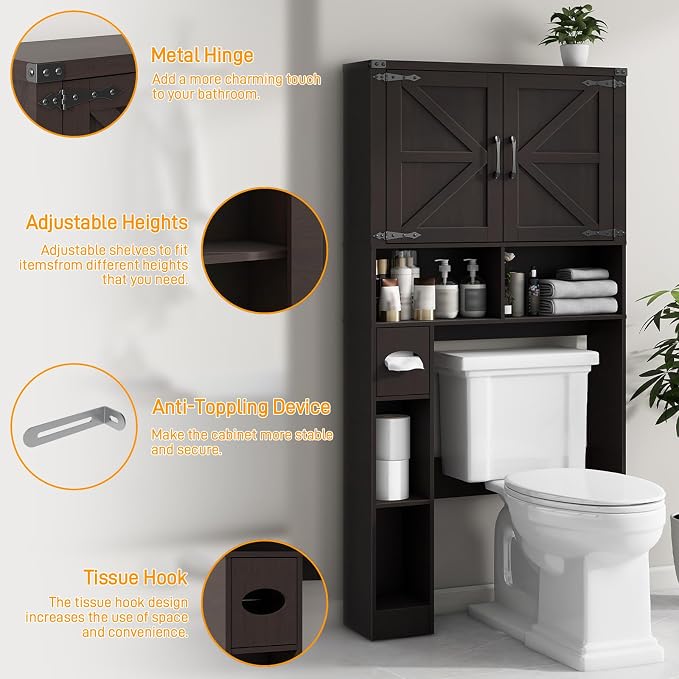 Vabches Over The Toilet Storage Cabinet, Farmhouse Storage Cabinet Over Toilet - Image 4