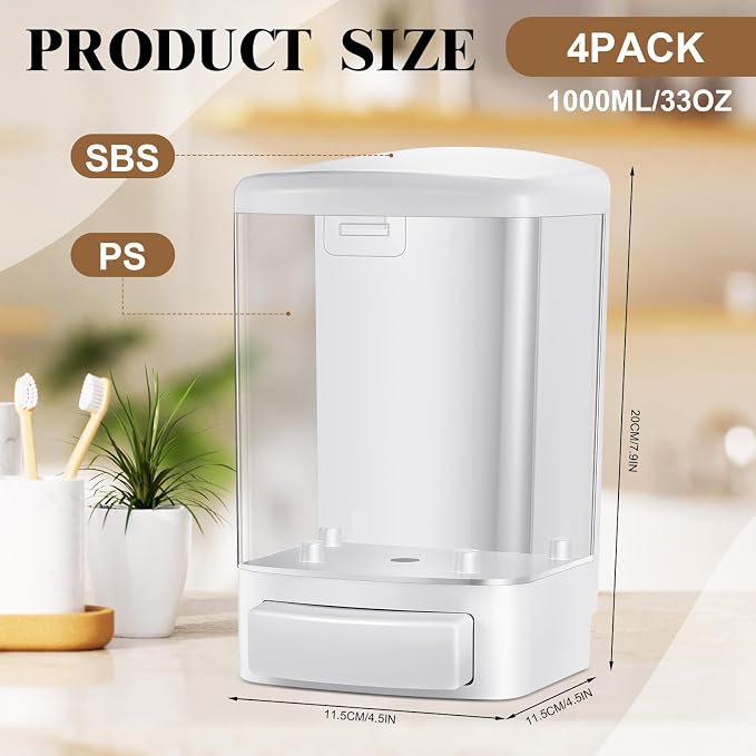 Hushee 4 Pcs Plastic Wall Mounted Soap Dispenser Commercial Manual Soap - Image 2