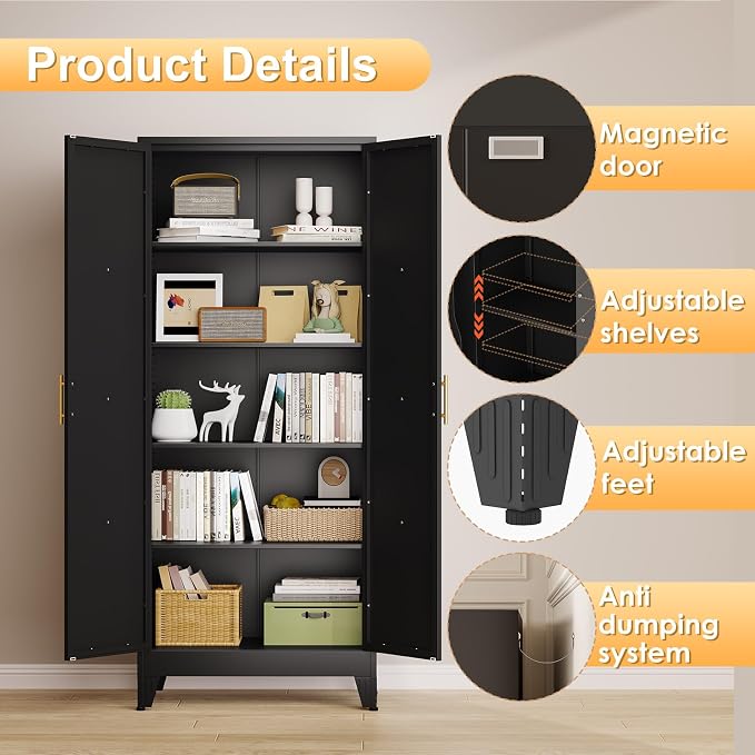 71" H Metal Kitchen Pantry Storage Cabinet, Freestanding Cupboard - Image 4
