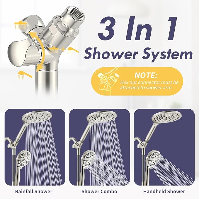 HOWUWEY Dual Shower Heads with Handheld Spray Combo, 7.5" High Pressure - Image 3