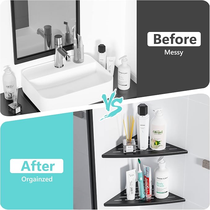 Corner Shower Shelf Matte Black, 304 Stainless Steel 11.5” Recessed Corner - Image 7