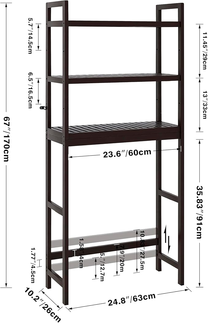 SMIBUY Bathroom Storage Shelf, Bamboo Over-The-Toilet Organizer Rack, - Image 3