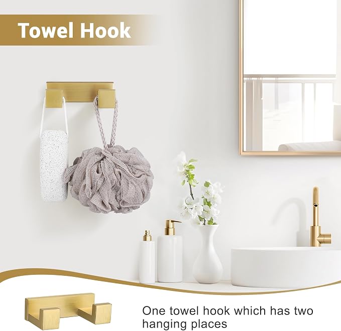 Brushed Gold Bathroom Hardware Set, 4-Piece Bath Towel Bar Set SUS304 Stainless - Image 5