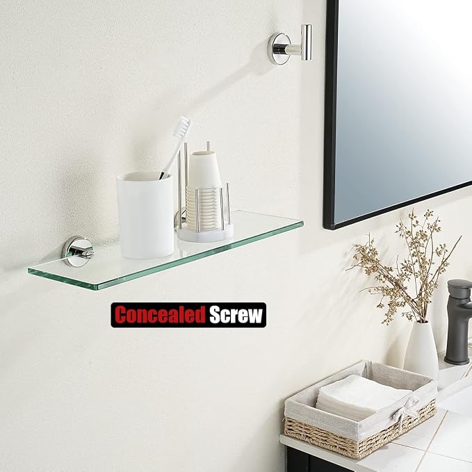 JQK Bathroom Glass Shelf Chrome, Tempered Glass Shower Storage 14 by 5 inches - Image 5