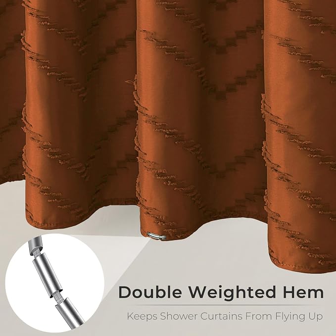 Long Orange Boho Shower Curtain 78 inch Shower Curtain, Tufted Chevron Striped - Image 4