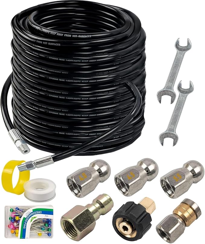 Hourleey Sewer Jetter Kit for Pressure Washer 150FT, Drain Cleaner Hose 1/4 by Hourleey