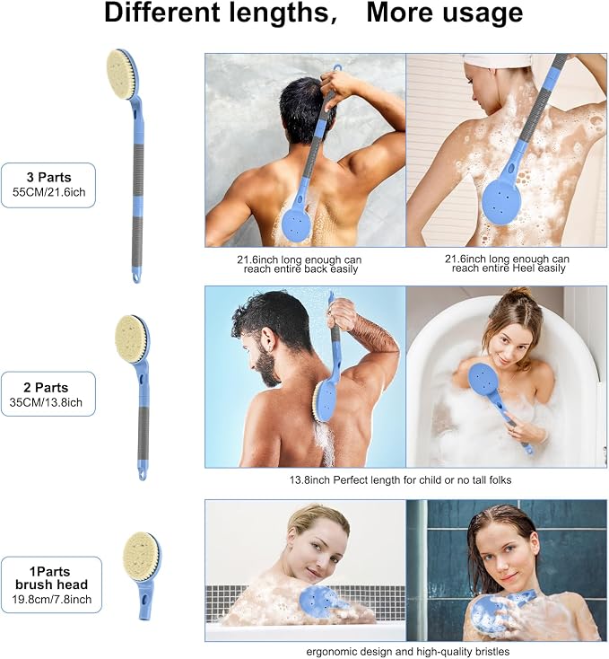 Back Scrubber Anti Slip for Shower, 21.7” Detachable Back Bath Brush for Shower - Image 6