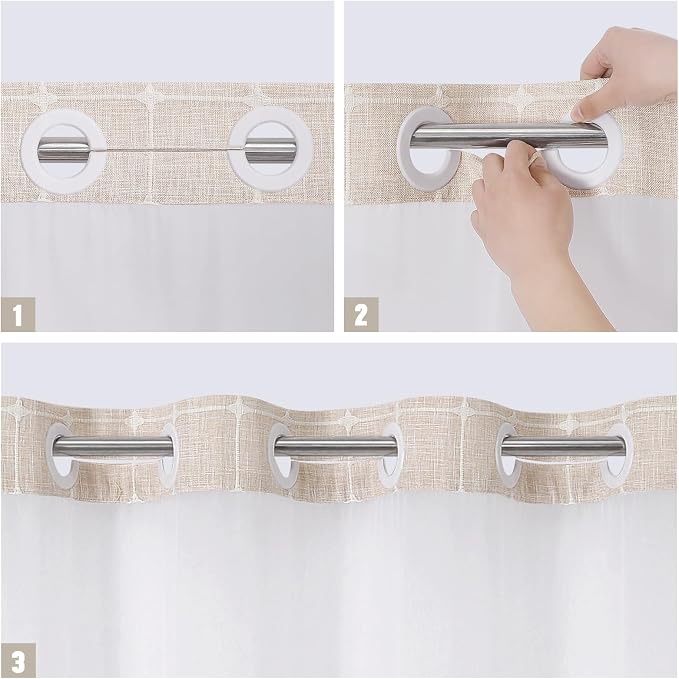 MitoVilla No Hooks Required Farmhouse Shower Curtain - Image 5
