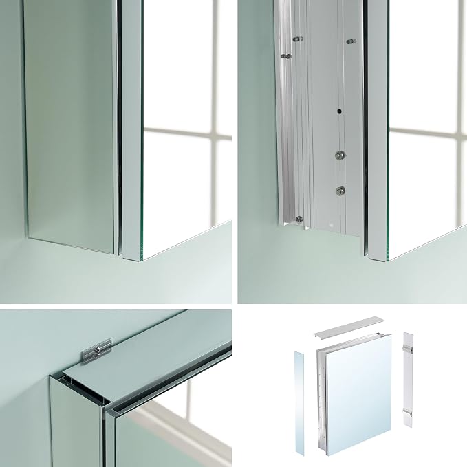 WELLFOR 20" x 30" Bathroom Medicine Cabinet, Anodized Chrome Aluminum Frame - Image 9