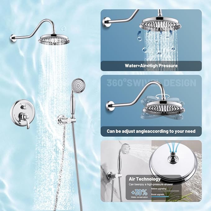 Antique Shower Head Faucet Set, Chrome Vintage Wall Mount Shower Faucets Combo - Image 4