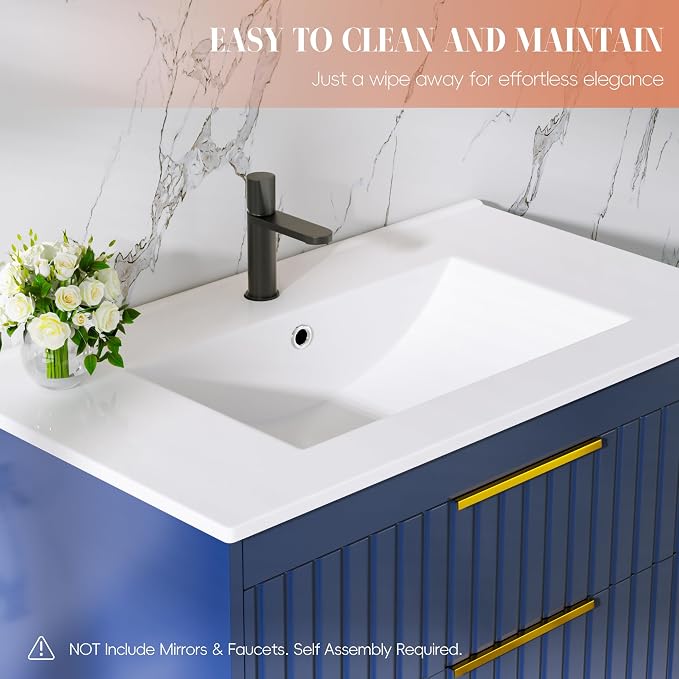 30" Bathroom Vanity with Sink, Floating Vanity Bathroom Sink Cabinet Wall Mount - Image 5