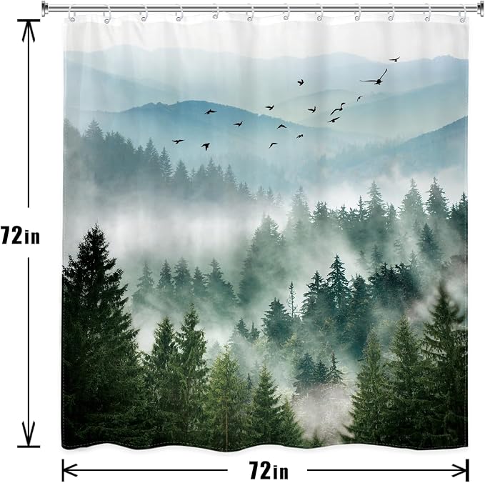 Riyidecor 4PCs Shower Curtain Sets Green Bathroom Curtain - Image 3