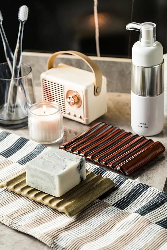 Soap Dish for Countertop with Self Drain, Ceramic Bar Soap Holder for Sink - Image 5