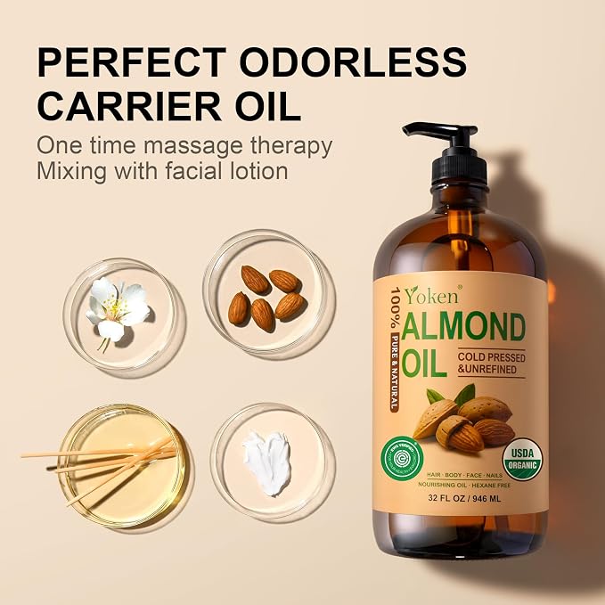 Organic Almond Oil 32 fl oz 100% USDA Pure Cold Pressed Glass Bottle Almond Oils - Image 5
