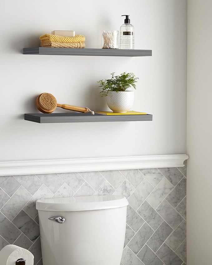 BAYKA Floating Shelves Grey, 22.5 inches Rustic Wood Wall Mounted Shelves - Image 4