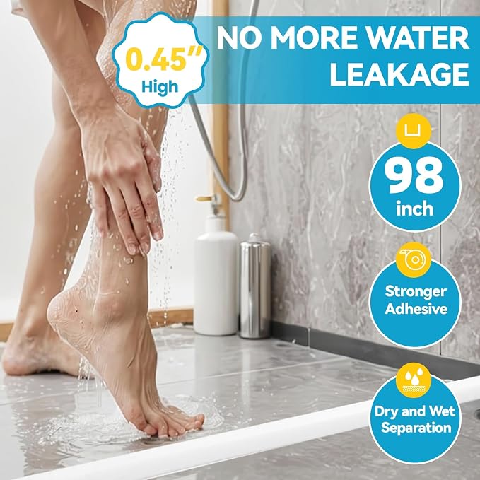 98'' Collapsible Shower Threshold Water Dam Shower Barrier Keeps Water Inside - Image 5