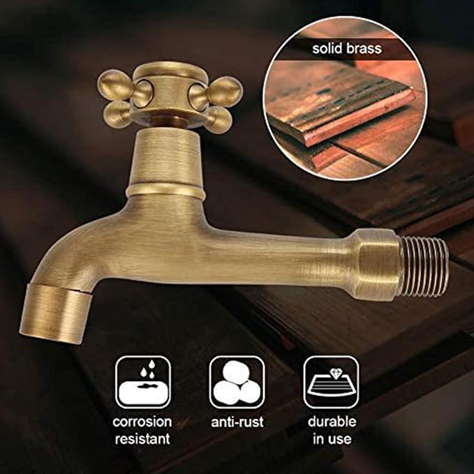 European Style Vintage Wall Mounted Faucet, Solid Brass, Single Cold Water Tap - Image 3