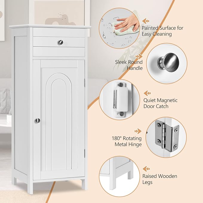 COSTWAY Bathroom Storage Cabinet, Single Door Floor Cabinet - Image 8