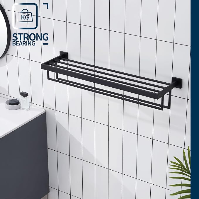 KOKOSIRI Black Towel Rack 32'' Bathroom Towel Shelf - Image 5