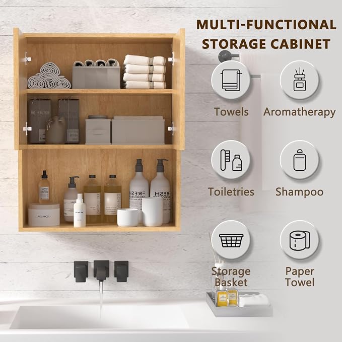 Fluted Bathroom Wall Cabinet Over The Toilet Storage, Wall Mounted Cabinet - Image 6