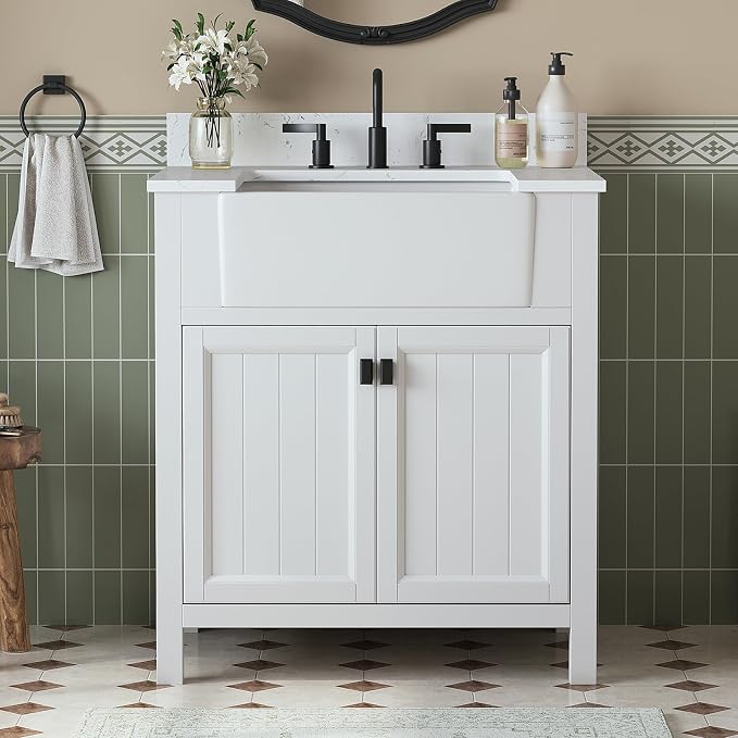 30 Inch Bathroom Vanity with Sink, Farmhouse Single Sink Bathroom Vanity with by DELUXELIVING