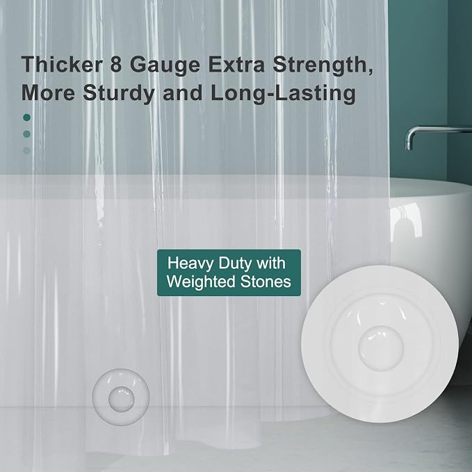 AmazerBath Plastic Shower Curtain Clear Premium PEVA, Weighted Shower Curtains - Image 6