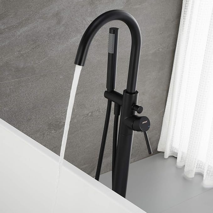 Freestanding Bathtub Faucet Tub Filler Faucets Black Single Handle Floor Mounted - Image 4