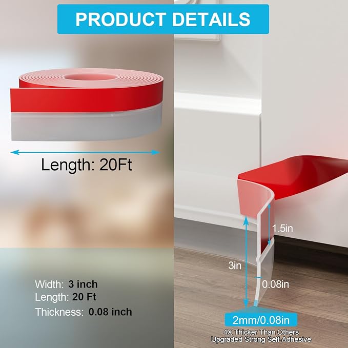 Heavy-Duty 3Inch x 20FT Door Weather Stripping, Extra Thick 2mm Door Draft - Image 4