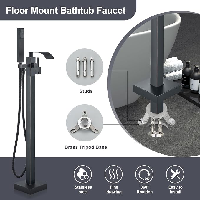 Senlesen Barthroom Tub Filler Faucet Floor Mounted Bathtub Shower Faucet - Image 6