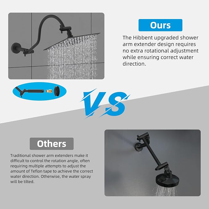 Hibbent All Metal Upgraded 18'' Shower Head Extension Arm, Shower Arm - Image 3