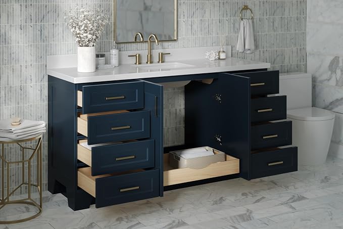 ARIEL Taylor 67" Midnight Blue Bathroom Vanity, 1.5" Edge Pure White Quartz - Image 3