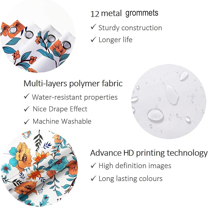 Bohemian Shower Curtain, Boho Floral Print Water Repellent Polyester Fabric - Image 5