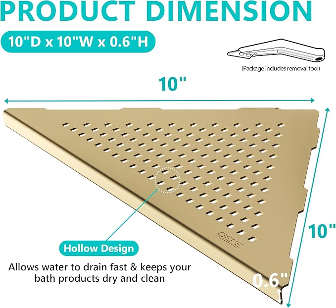 Corner Shower Shelves, 10” Recessed Tile Shower Shelf Brushed Golden, 304 - Image 2