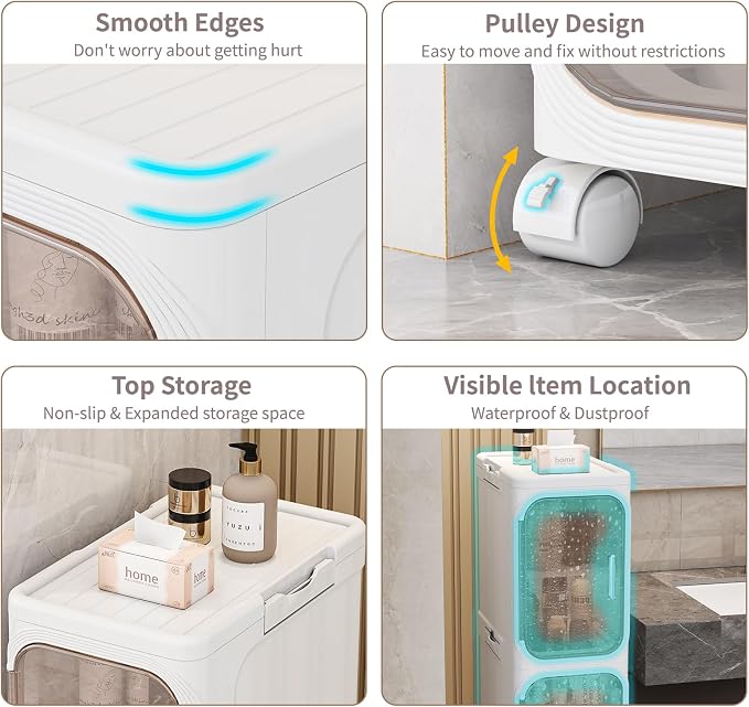 KHNR 4-Tiers Slim Bathroom Storage Cabinet, Foldable Storage Cabinets, Narrow - Image 3